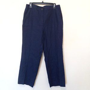 TALBOTS Women's Navy Semi Elastic Waist Linen Ankle Pants Size 8